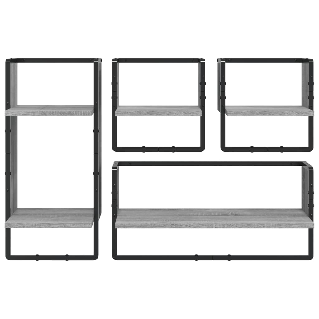 4 Piece Wall Shelf Set with Bars Grey Sonoma Engineered Wood