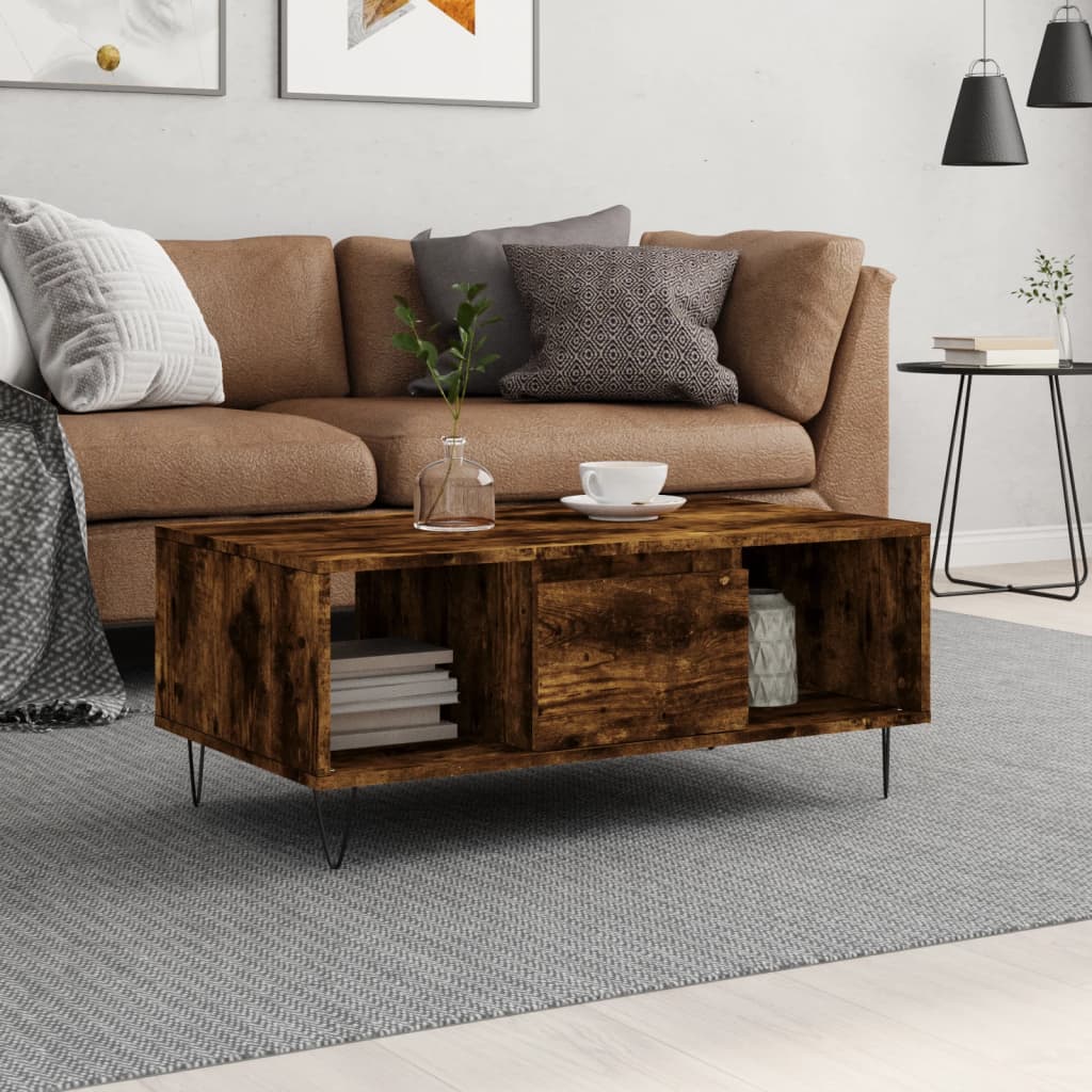 Coffee Table Smoked Oak 90x50x36.5 cm Engineered Wood