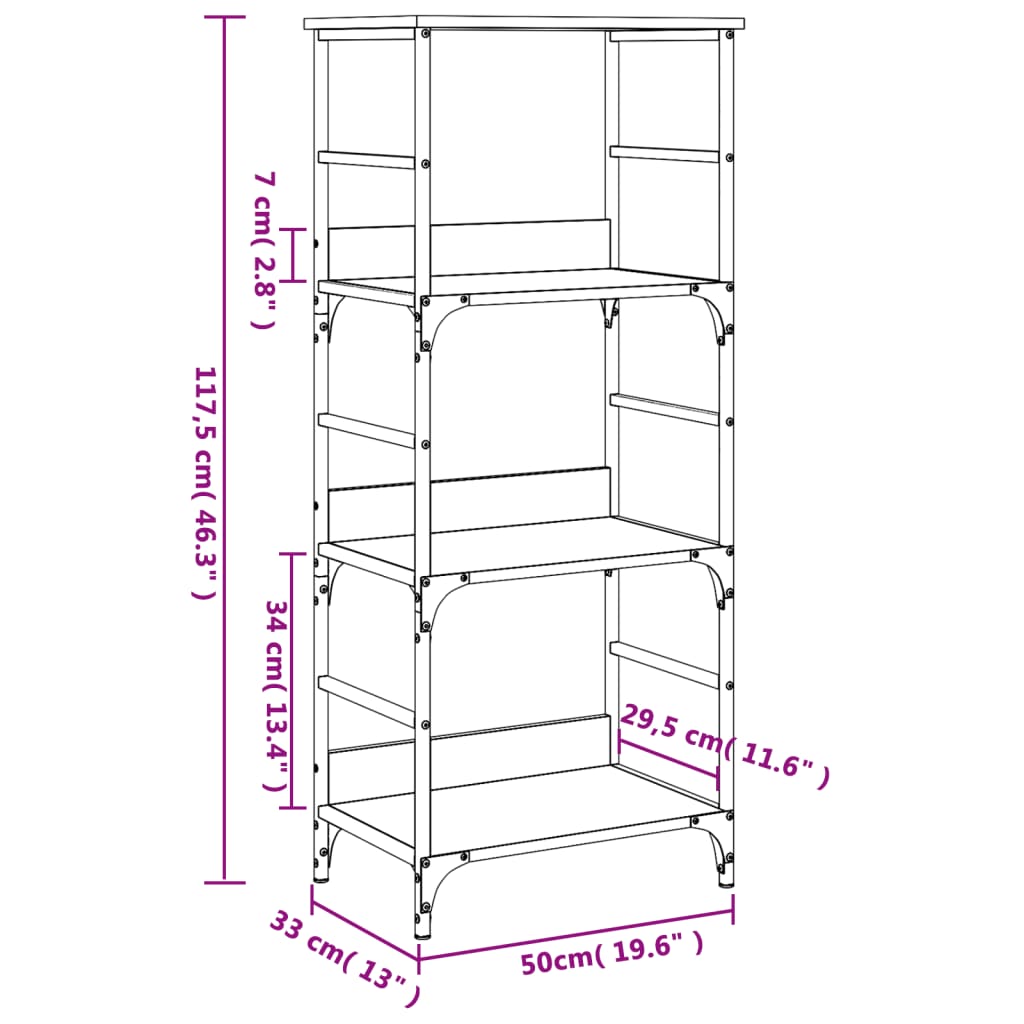 Bookshelf Smoked Oak 50x33x117.5 cm Engineered Wood