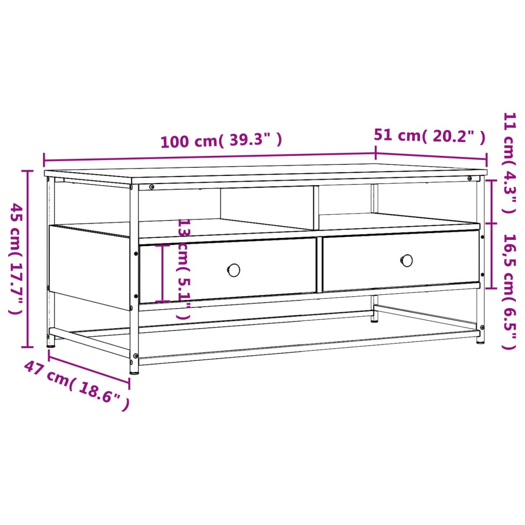 Coffee Table Grey Sonoma 100x51x45 cm Engineered Wood
