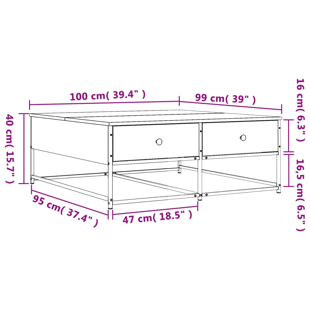 Coffee Table Grey Sonoma 100x99x40 cm Engineered Wood