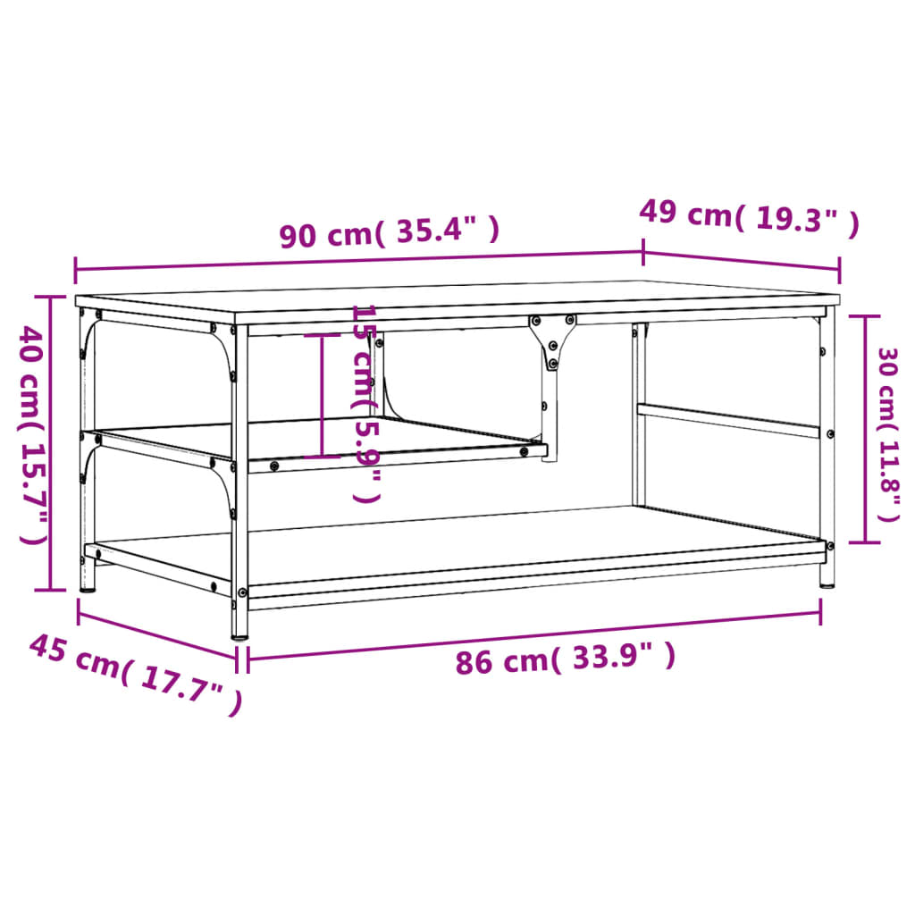 Coffee Table Grey Sonoma 90x49x40 cm Engineered Wood