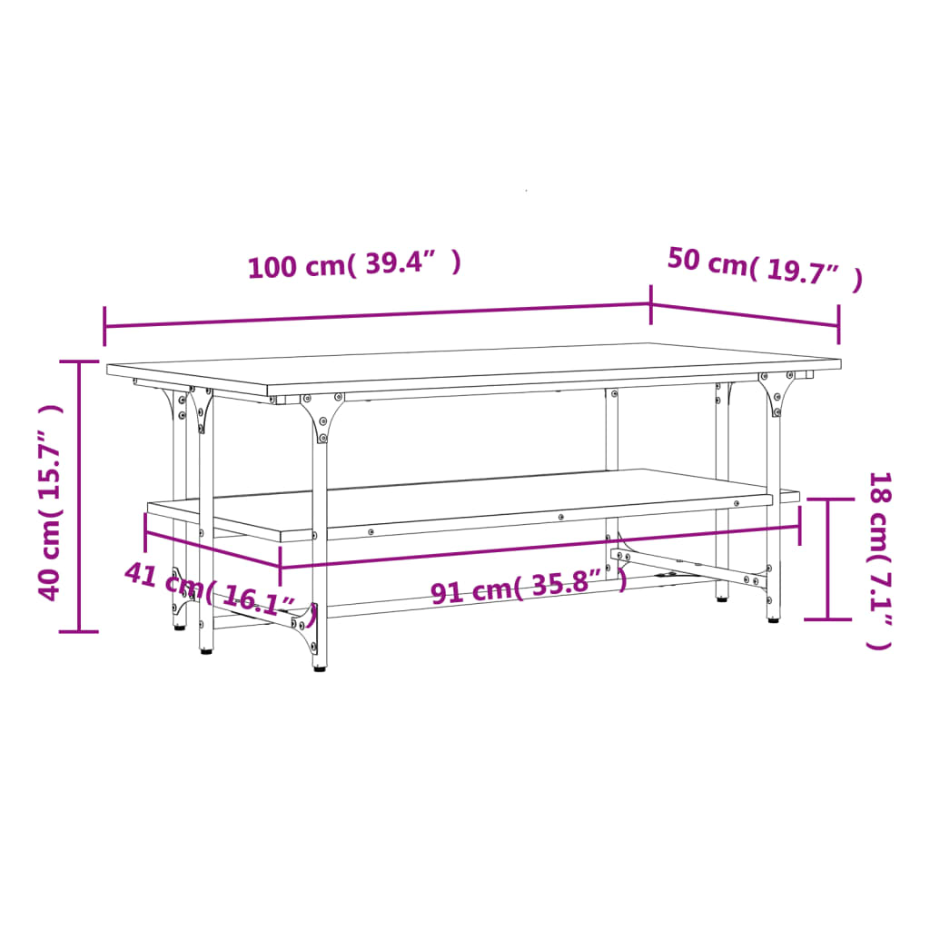 Coffee Table Grey Sonoma 100x50x40 cm Engineered Wood