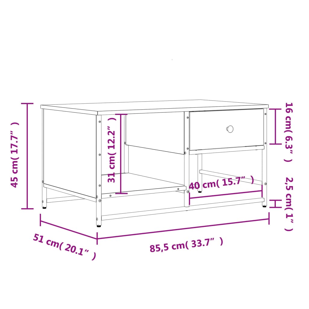 Coffee Table Grey Sonoma 85.5x51x45 cm Engineered Wood