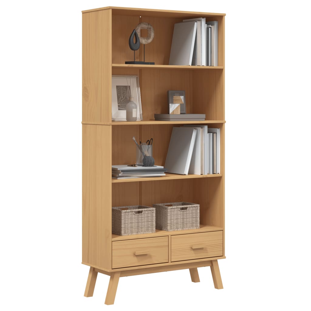 Bookcase 4-Tier OLDEN Brown Solid Wood Pine
