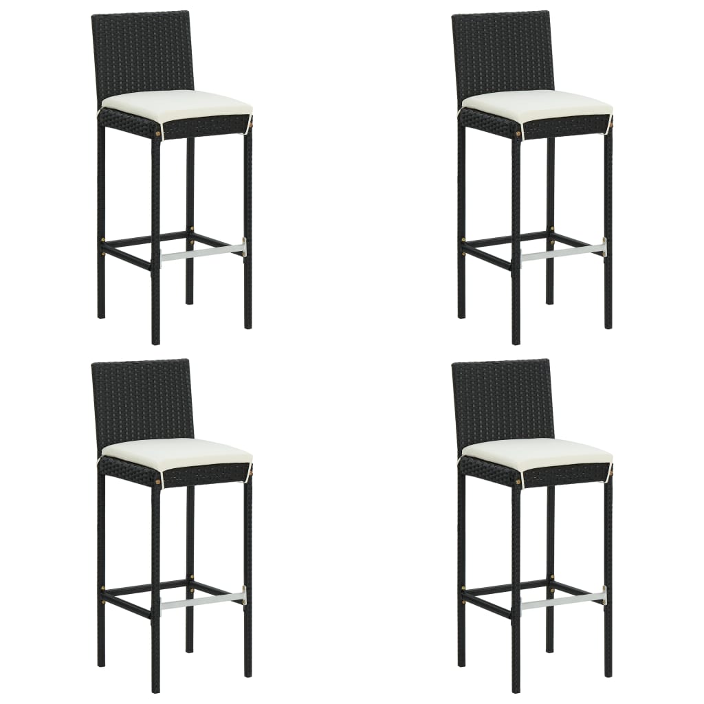 5 Piece Garden Bar Set with Cushions Black Poly Rattan