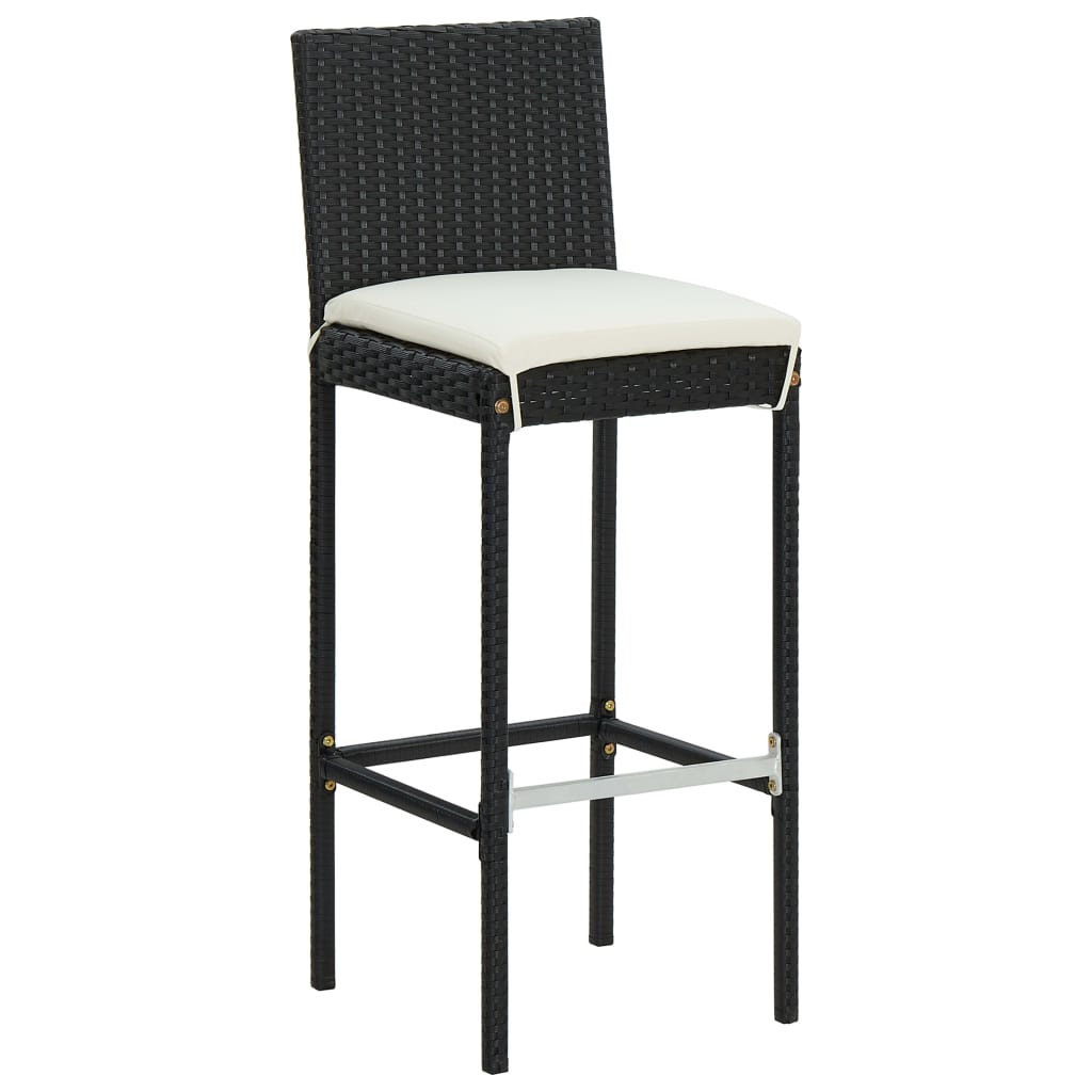 5 Piece Garden Bar Set with Cushions Black Poly Rattan