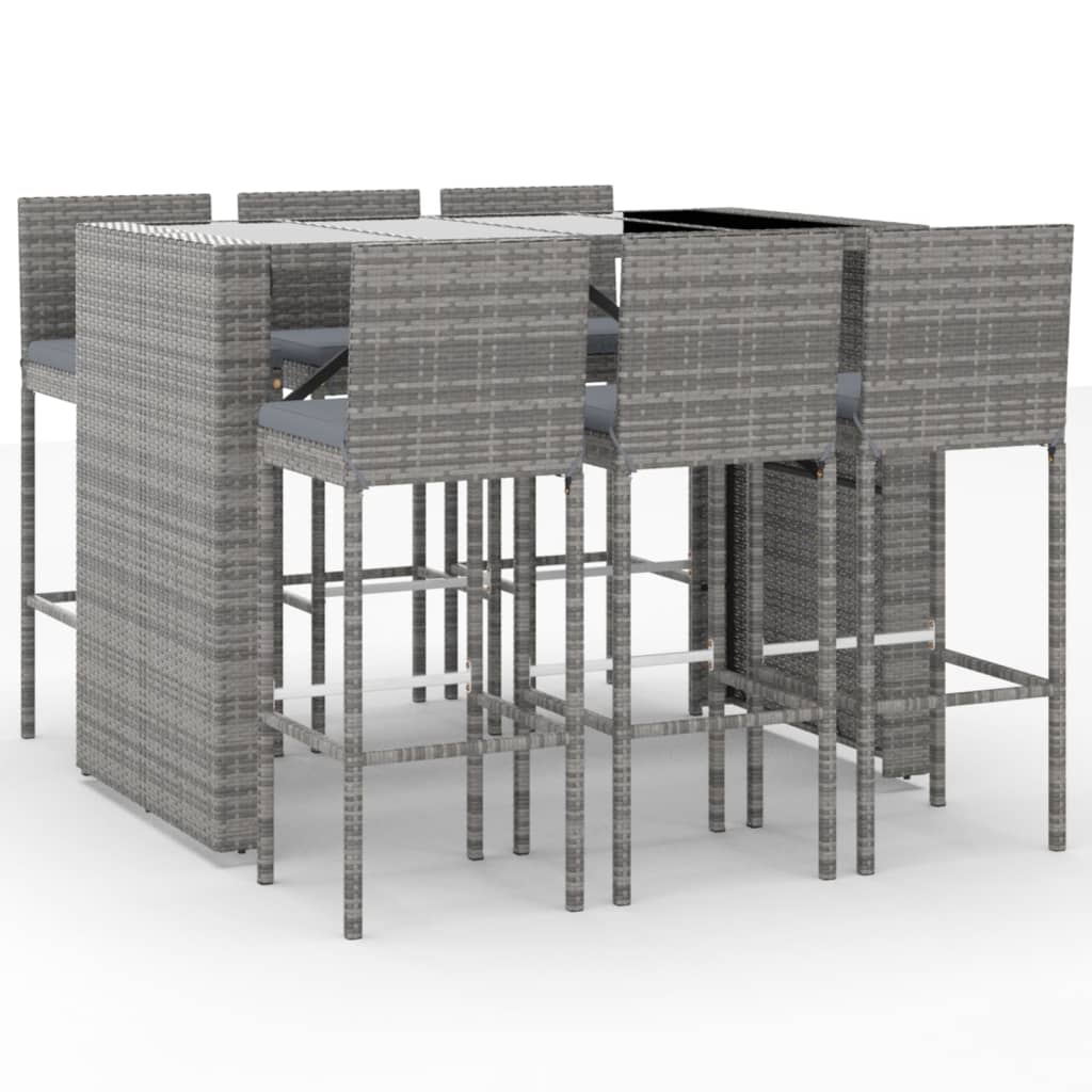 7 Piece Garden Bar Set with Cushions Grey Poly Rattan