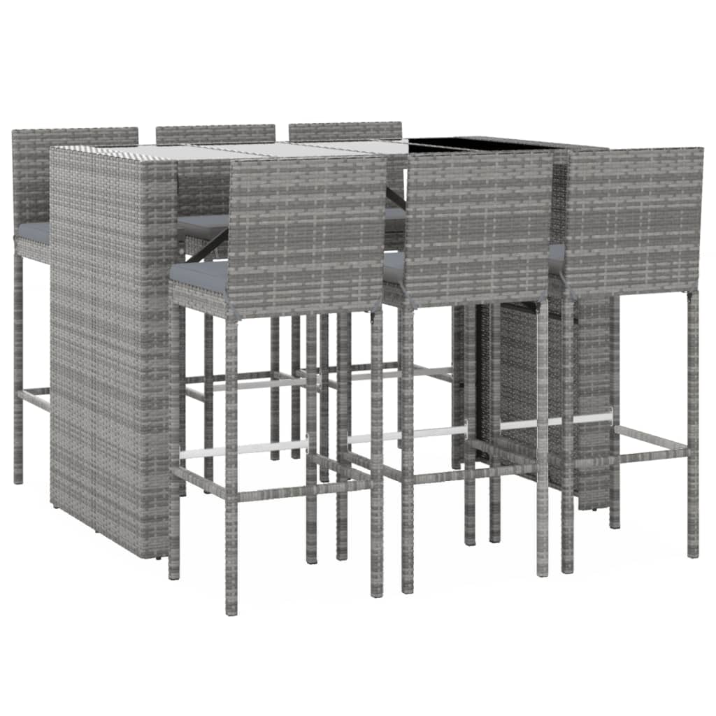 7 Piece Garden Bar Set with Cushions Grey Poly Rattan