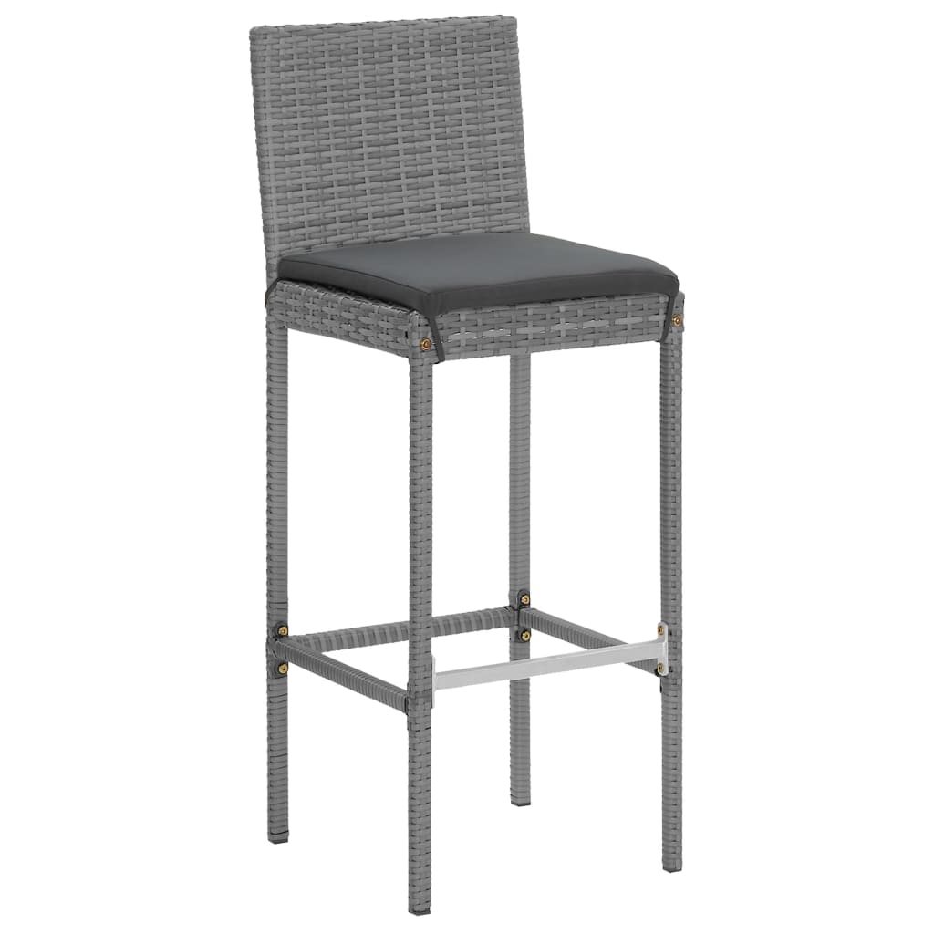 7 Piece Garden Bar Set with Cushions Grey Poly Rattan