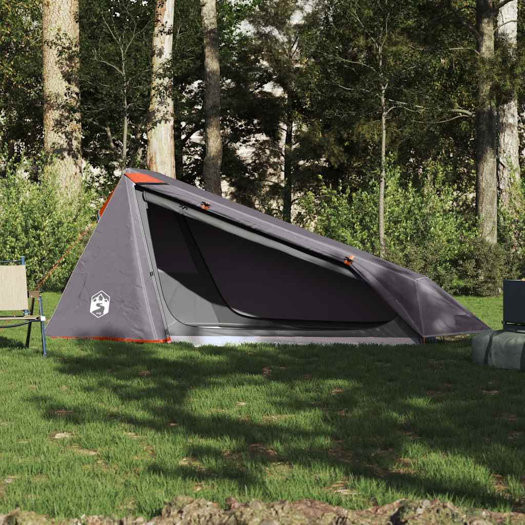 Camping Tent Tunnel 1-Person Grey and Orange Waterproof