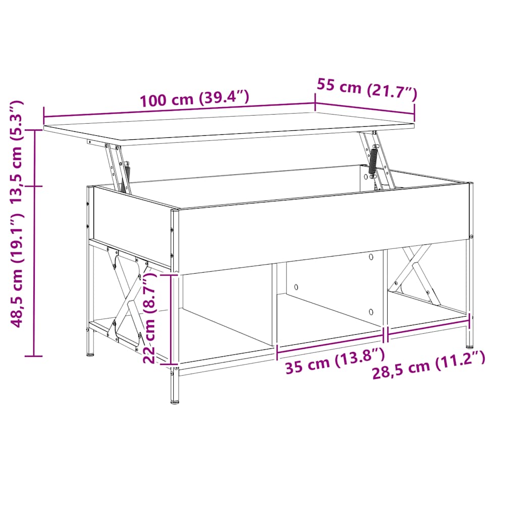 Coffee Table Grey Sonoma 100x55x50 cm Engineered Wood and Metal