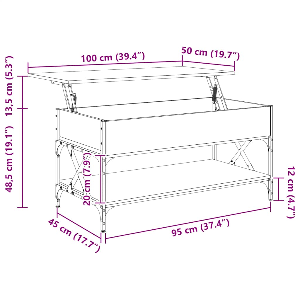 Coffee Table Grey Sonoma 100x50x50 cm Engineered Wood and Metal