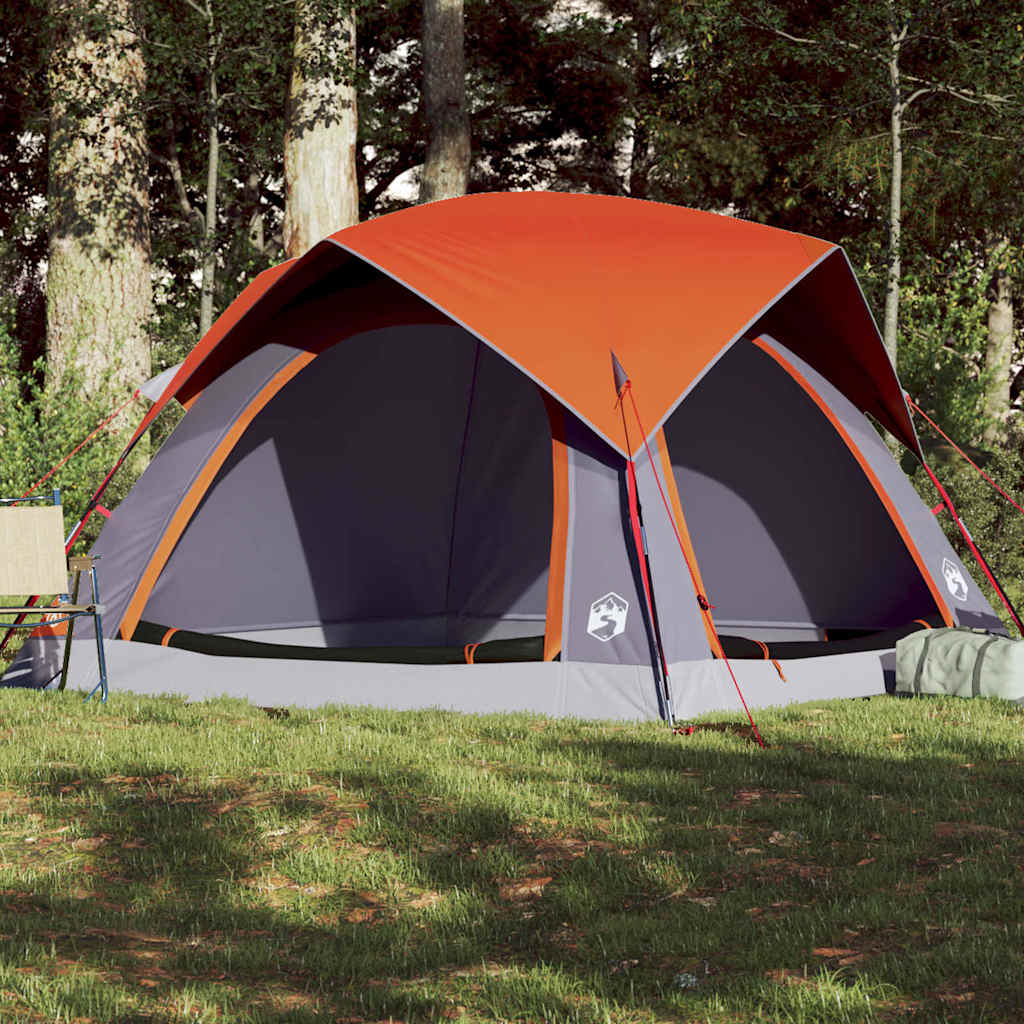 Camping Tent Cabin 4-Person Grey and Orange Waterproof