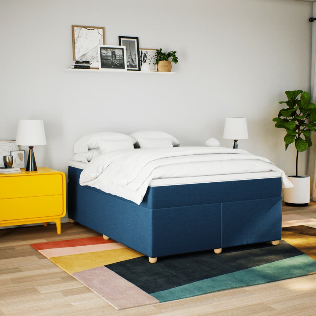 Box Spring Bed with Mattress Blue 140x200 cm Fabric