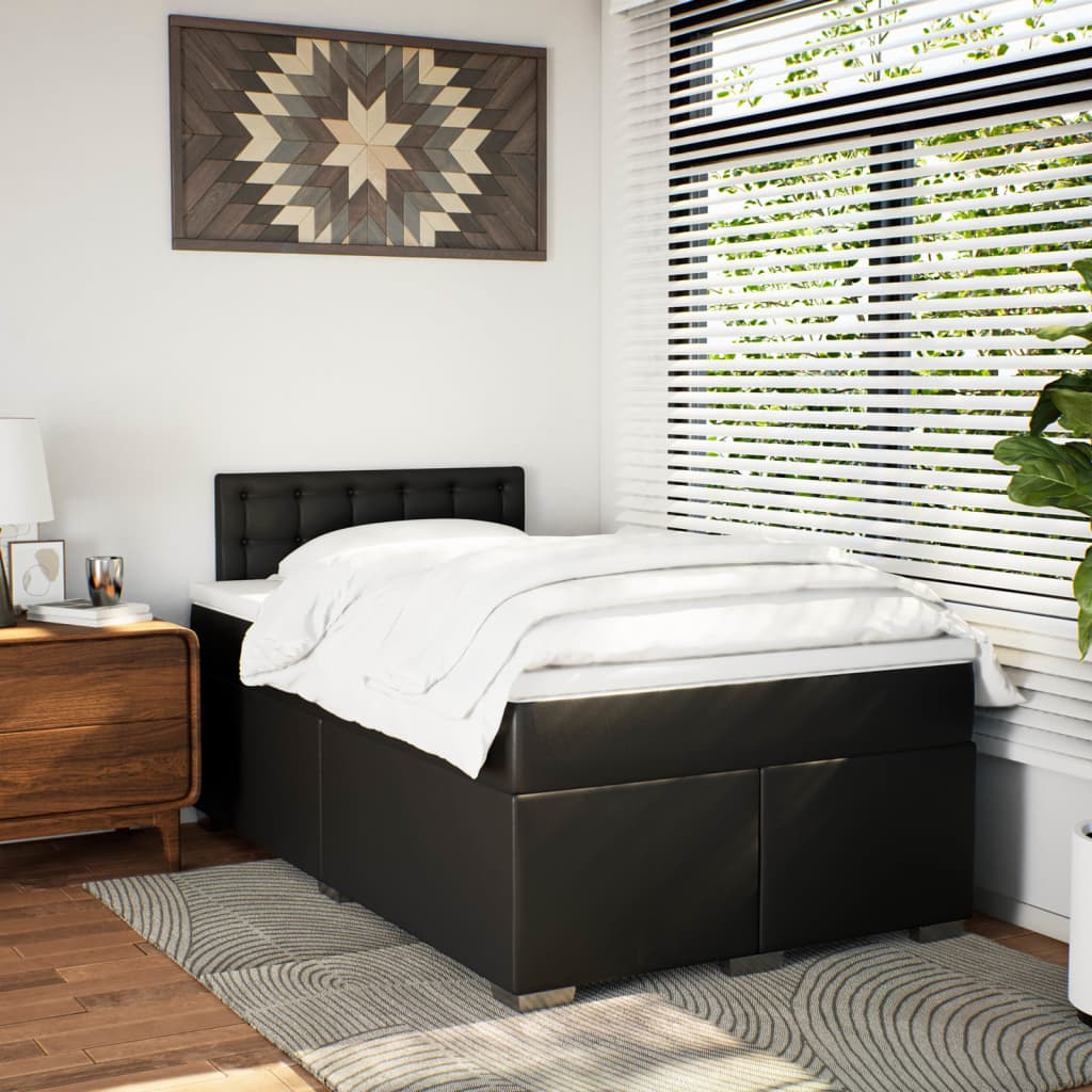 Box Spring Bed with Mattress Black 120x190 cm Faux Leather