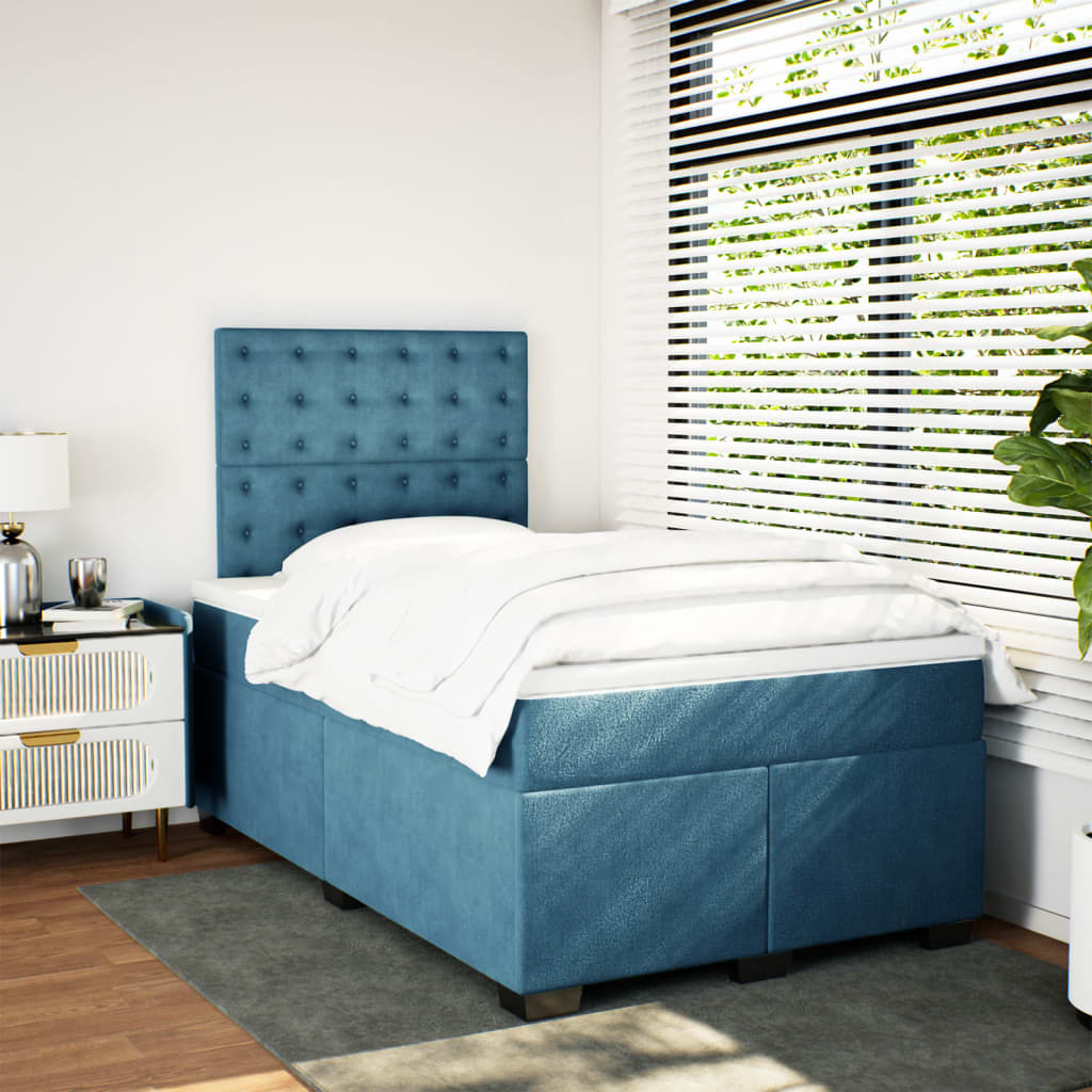Box Spring Bed with Mattress Blue 120x200 cm Velvet