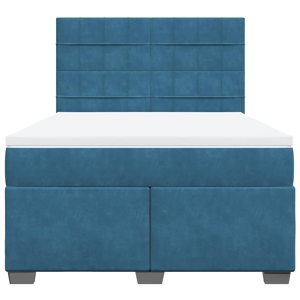 Box Spring Bed with Mattress Blue 140x190 cm Velvet