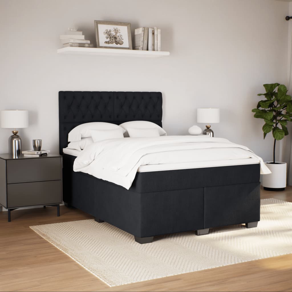 Box Spring Bed with Mattress Black 140x190 cm Velvet