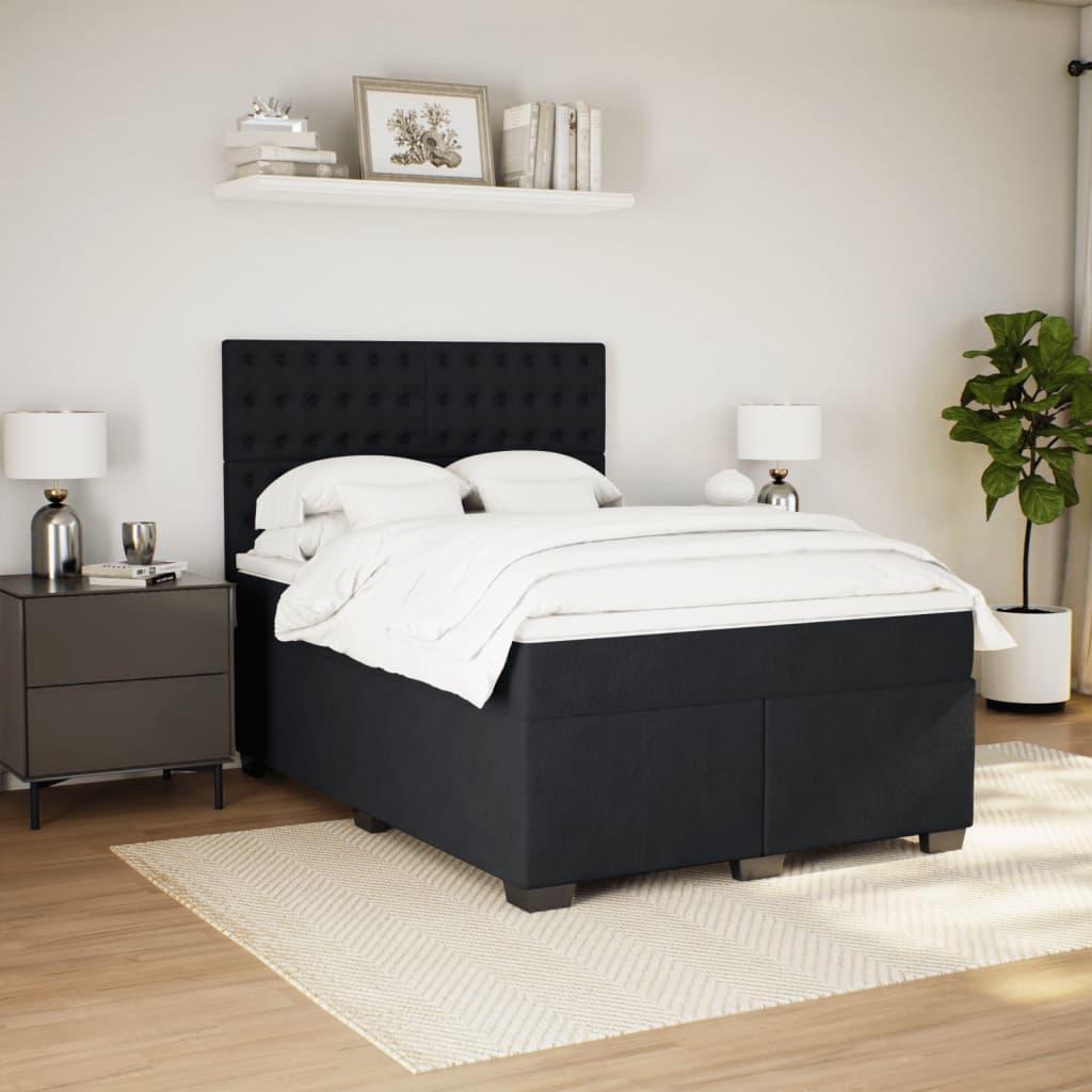 Box Spring Bed with Mattress Black 140x190 cm Velvet