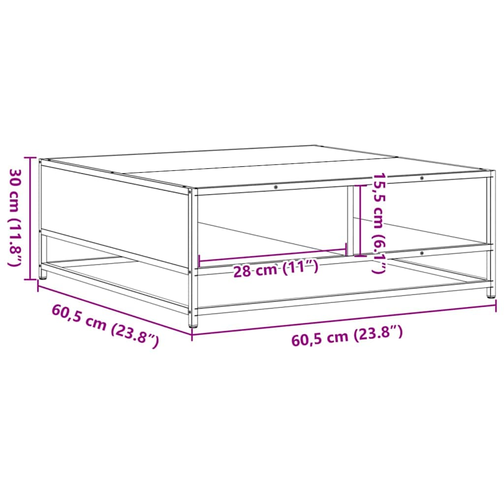 Coffee Table Smoked Oak 60.5x60.5x30 cm Engineered Wood and Metal