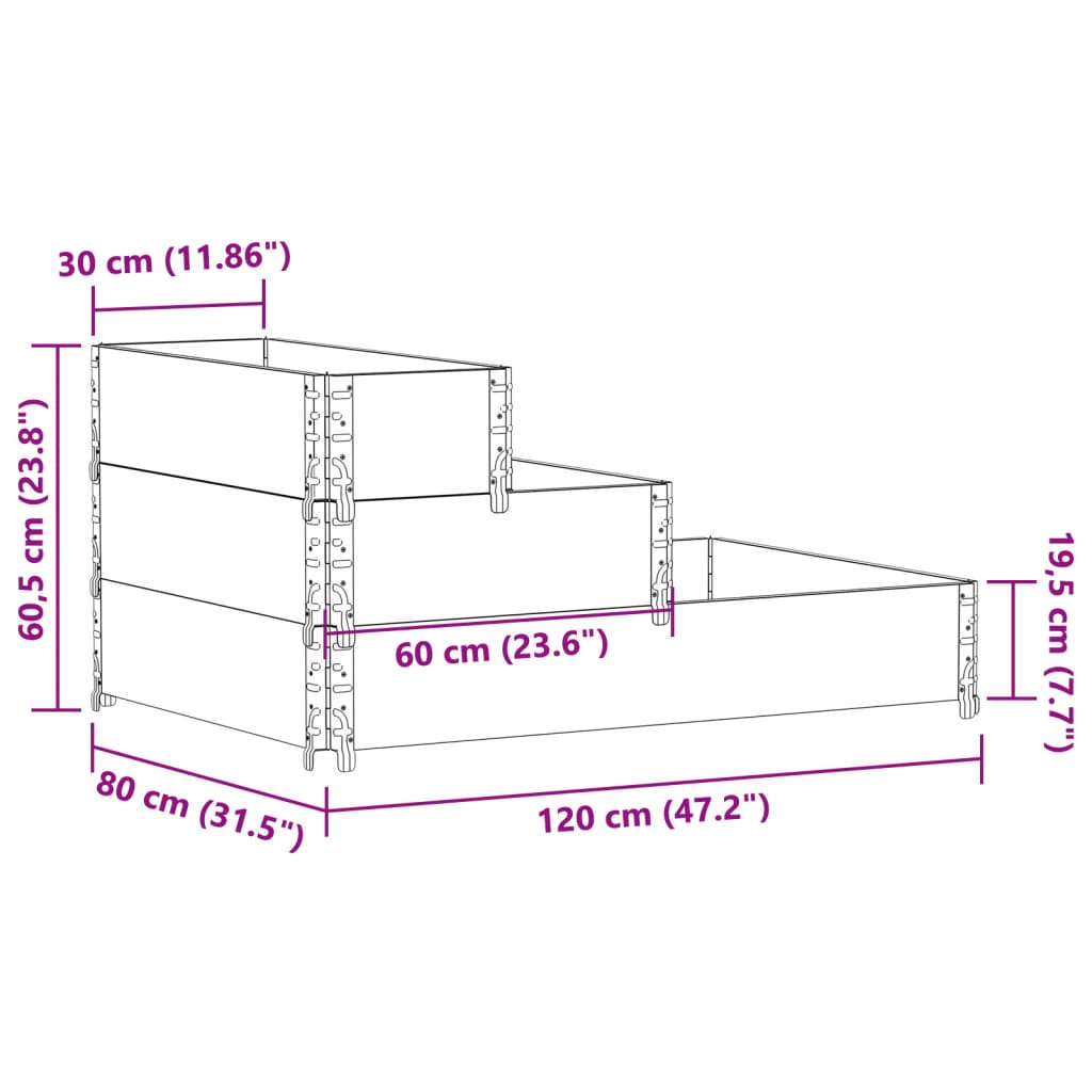 3-Tier Raised Bed Black 120x80 cm Solid Wood Pine