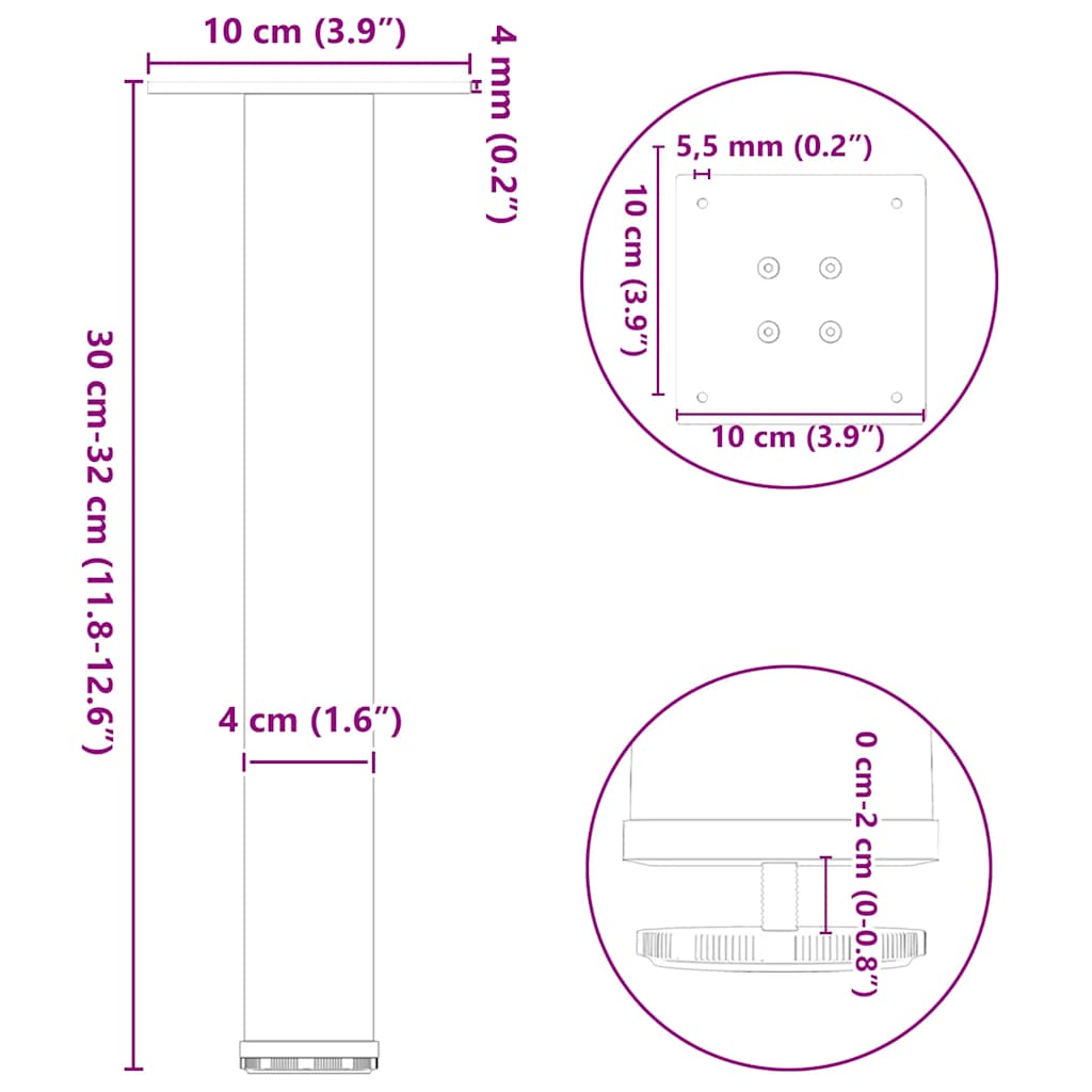 Coffee Table Legs 4 pcs Black 30-32 cm Steel