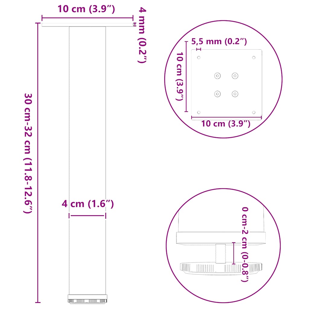 Coffee Table Legs 4 pcs White 30-32 cm Steel