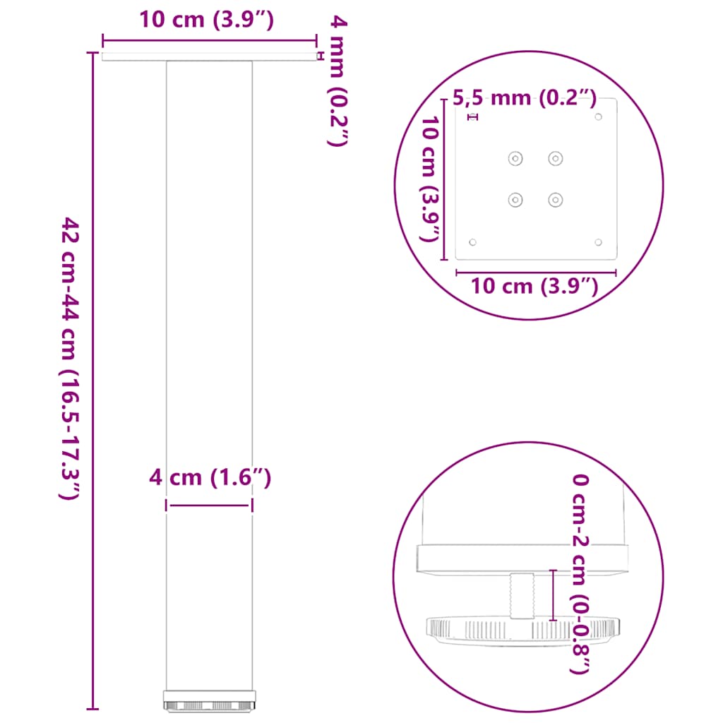 Coffee Table Legs 4 pcs Black 42-44 cm Steel