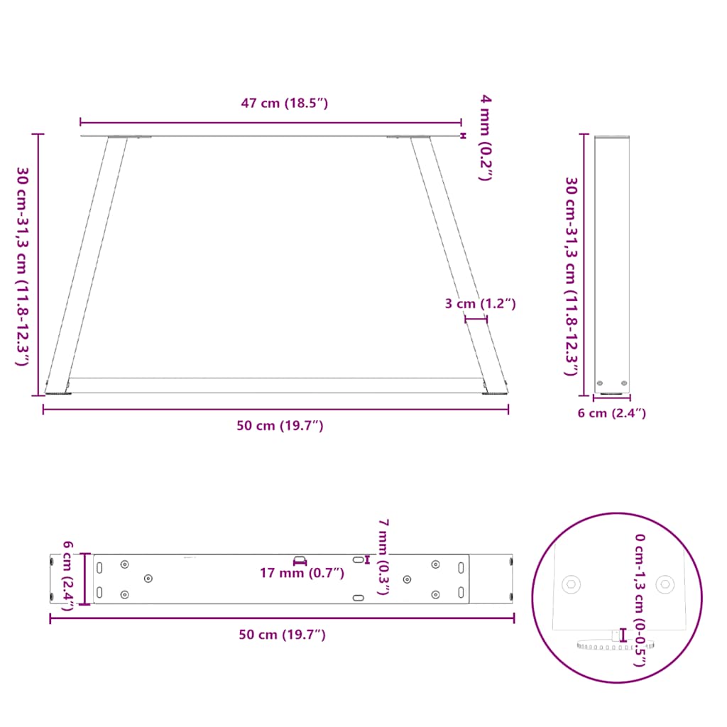 Coffee Table Legs V-Shape 2 pcs Natural Steel 50x(30-31.3) cm Steel