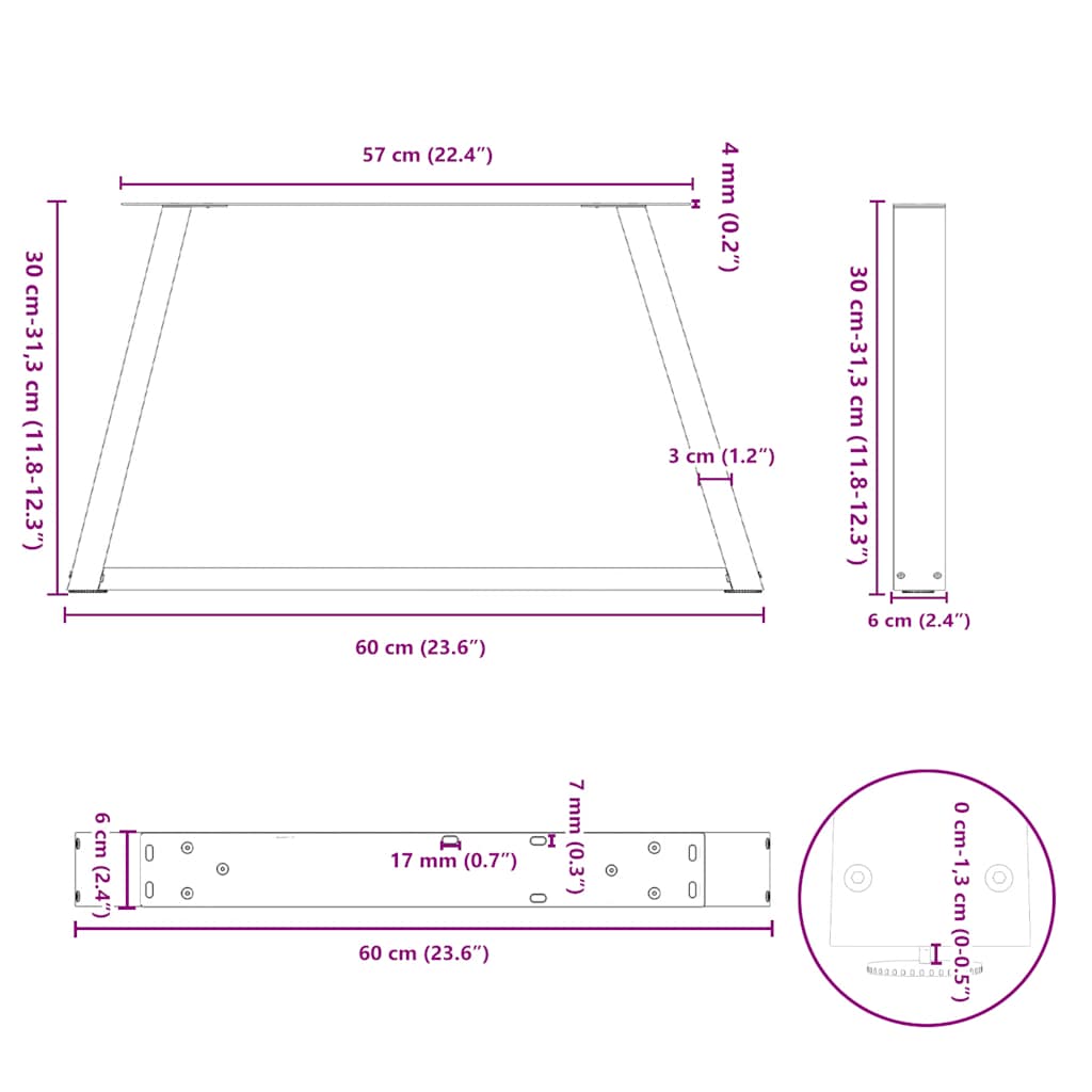Coffee Table Legs V-Shape 2 pcs Natural Steel 60x(30-31.3) cm Steel