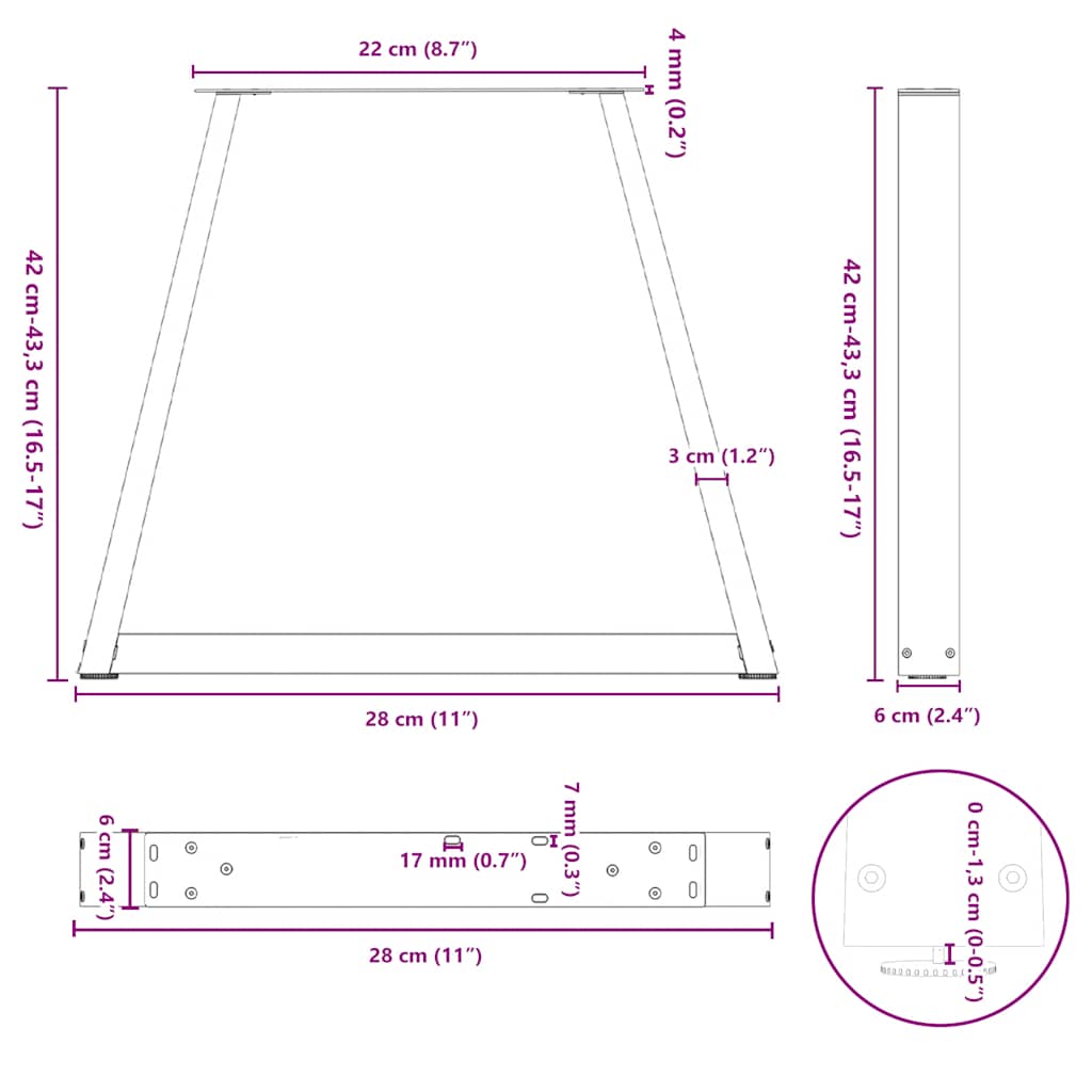 Coffee Table Legs V-Shape 2 pcs White 28x(42-43.3) cm Steel