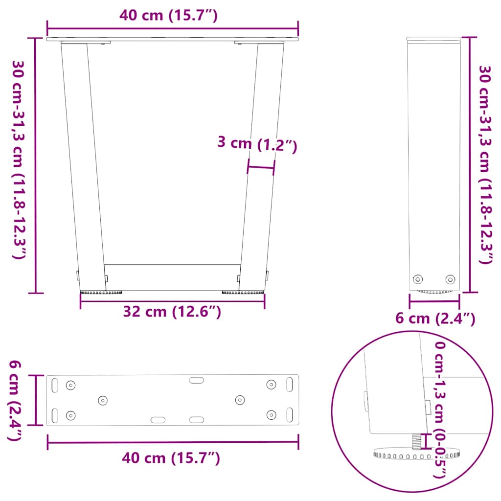Coffee Table Legs V-Shape 2 pcs Black 40x(30-31.3) cm Steel