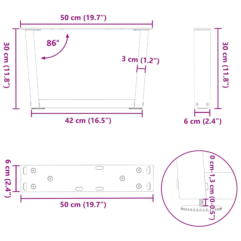 Coffee Table Legs V-Shape 2 pcs Natural Steel 50x(30-31.3) cm Steel