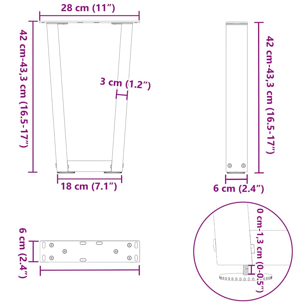 Coffee Table Legs V-Shape 2 pcs Black 28x(42-43.3) cm Steel