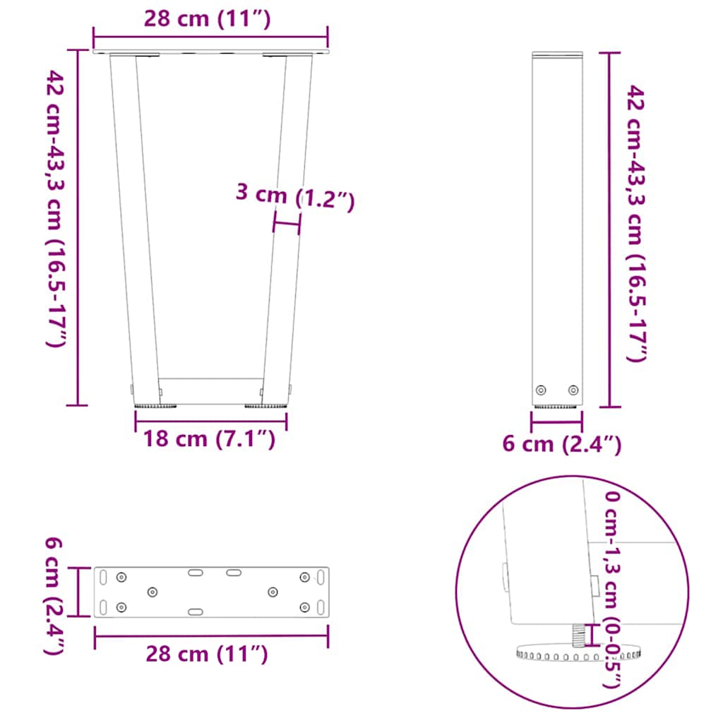 Coffee Table Legs V-Shape 2 pcs White 28x(42-43.3) cm Steel