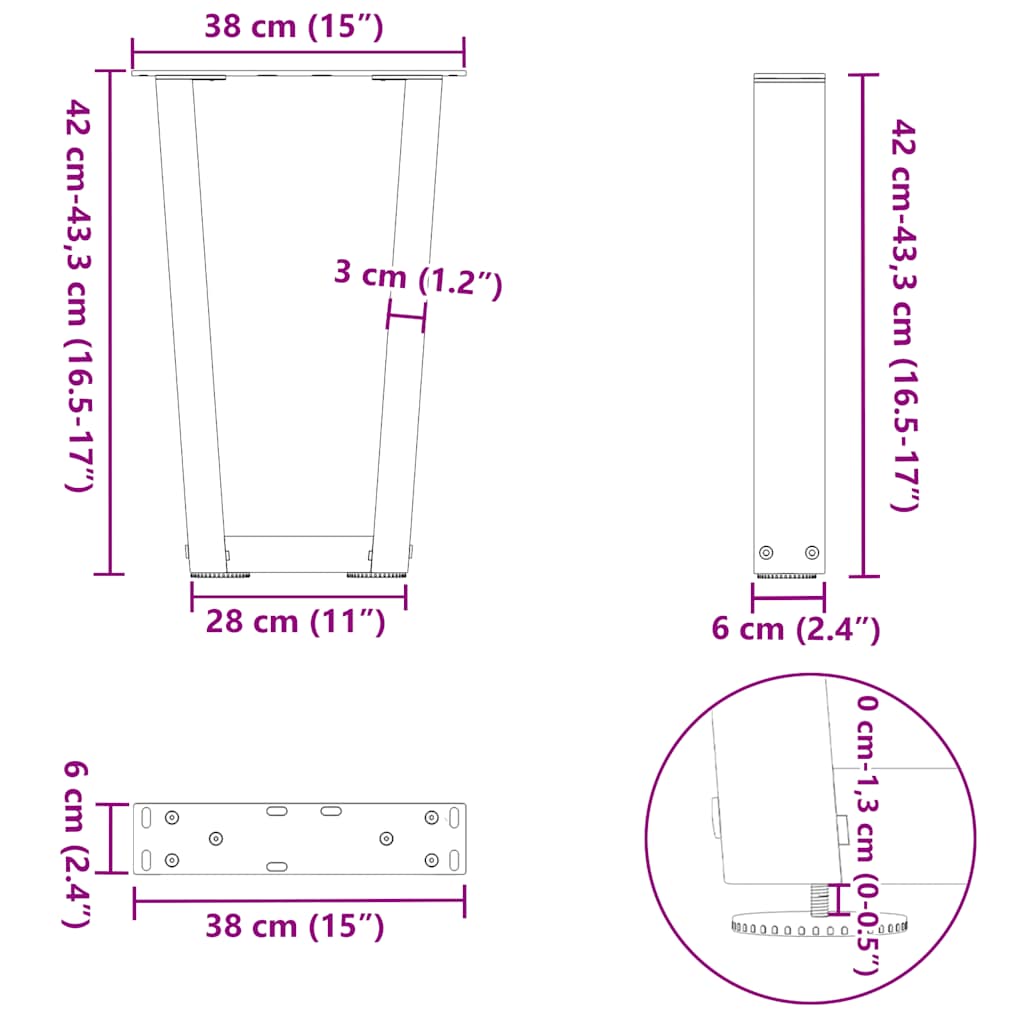 Coffee Table Legs V-Shape 2 pcs Black 38x(42-43.3) cm Steel
