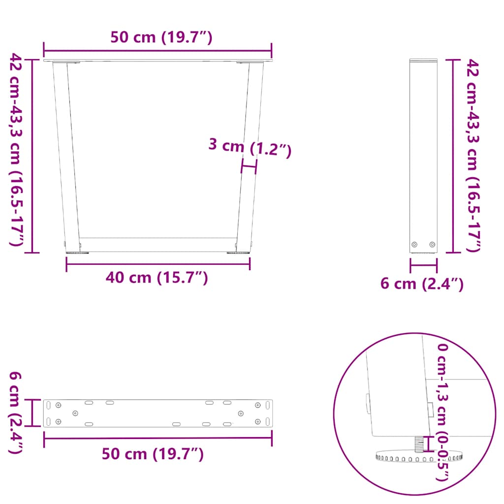 Coffee Table Legs V-Shape 2 pcs Black 50x(42-43.3) cm Steel