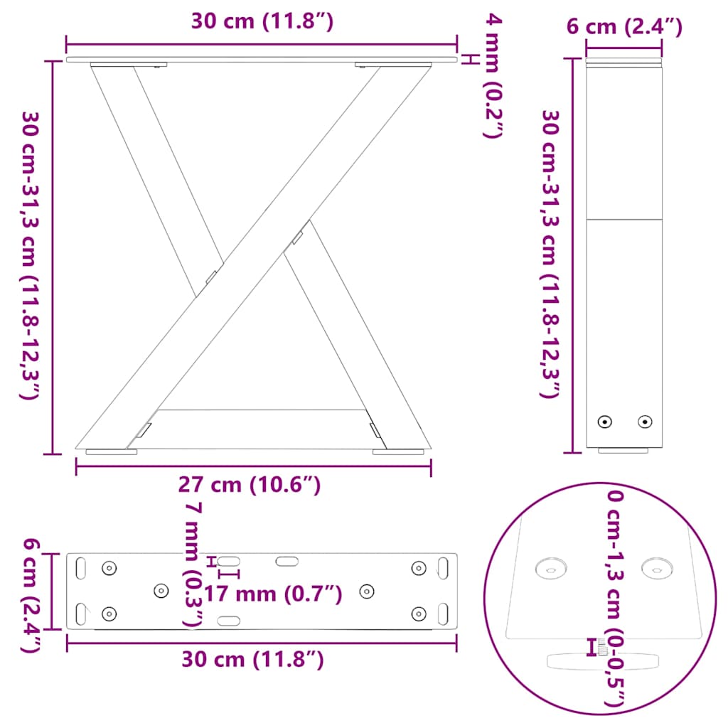 Coffee Table Legs 2 pcs White 30x(30-31.3) cm Steel