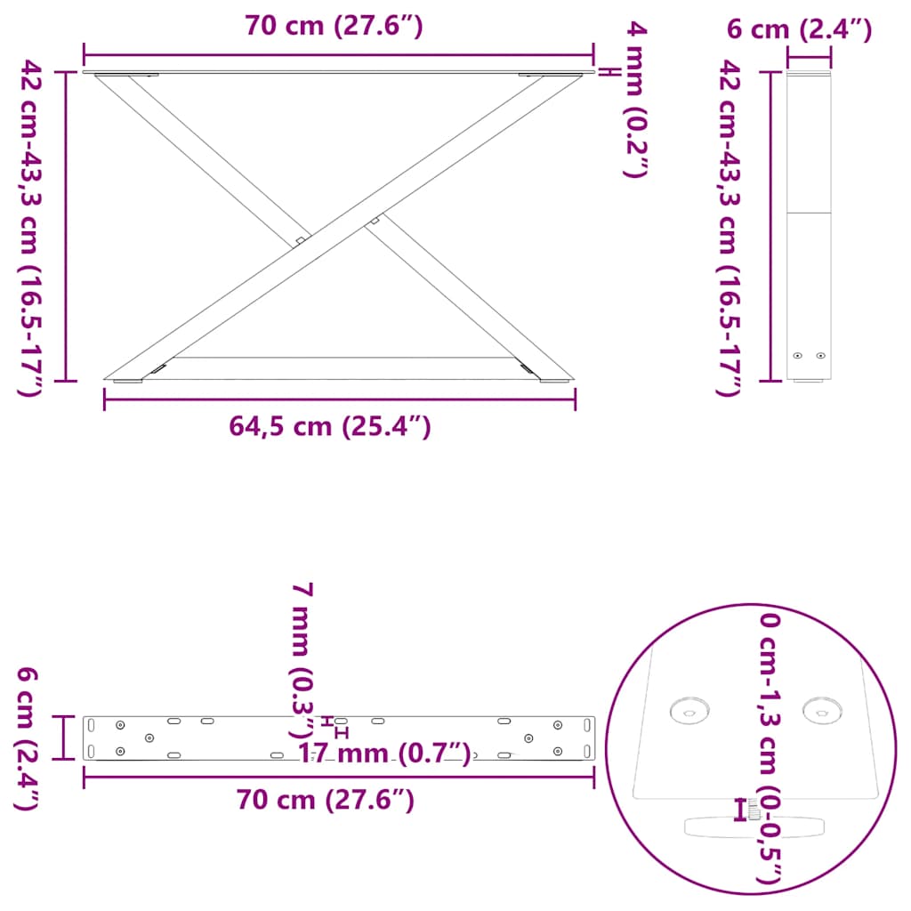 Coffee Table Legs 2 pcs White 70x(42-43.3) cm Steel