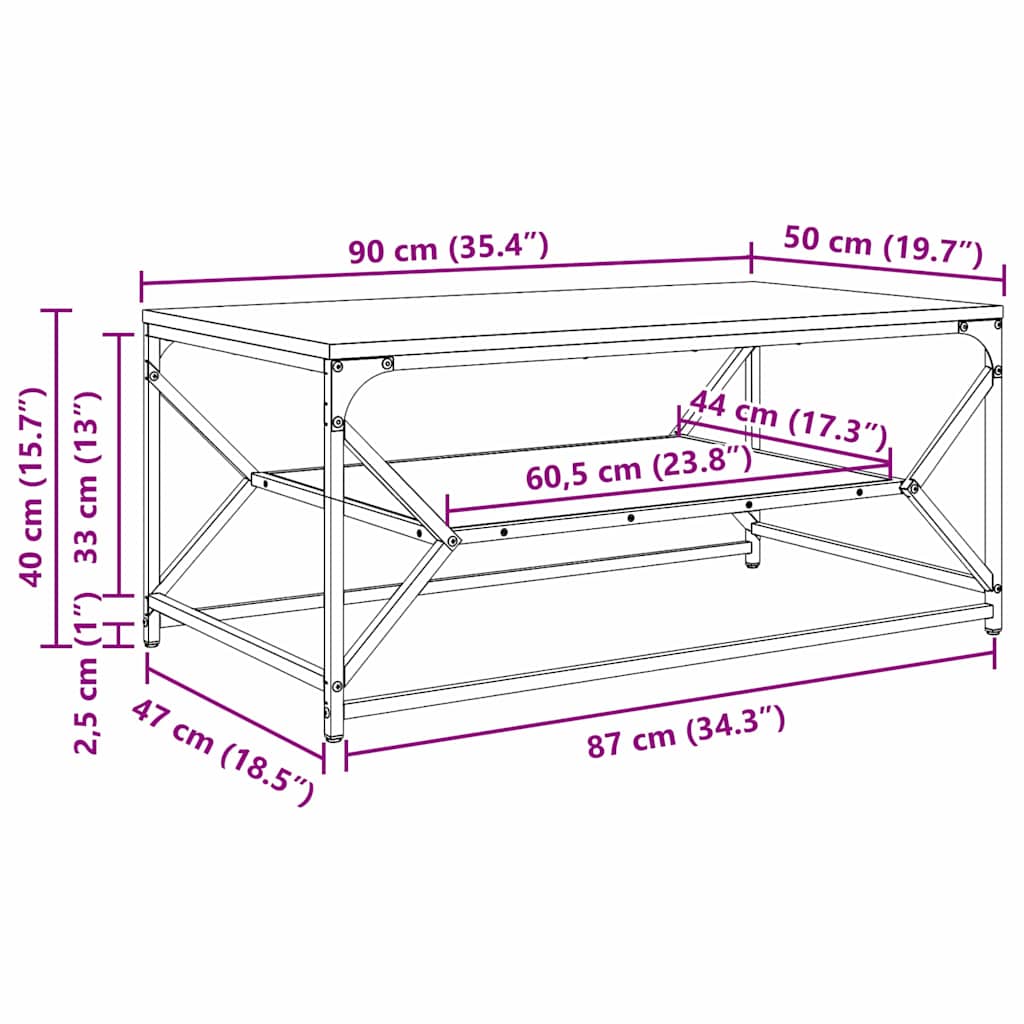Coffee Table Grey sonoma 90 x 50 x 40 cm