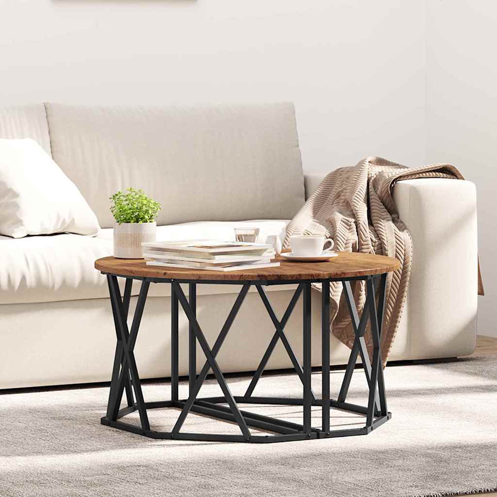 Coffee Table Old wood 80 x 80 x 42 cm Engineered wood and steel