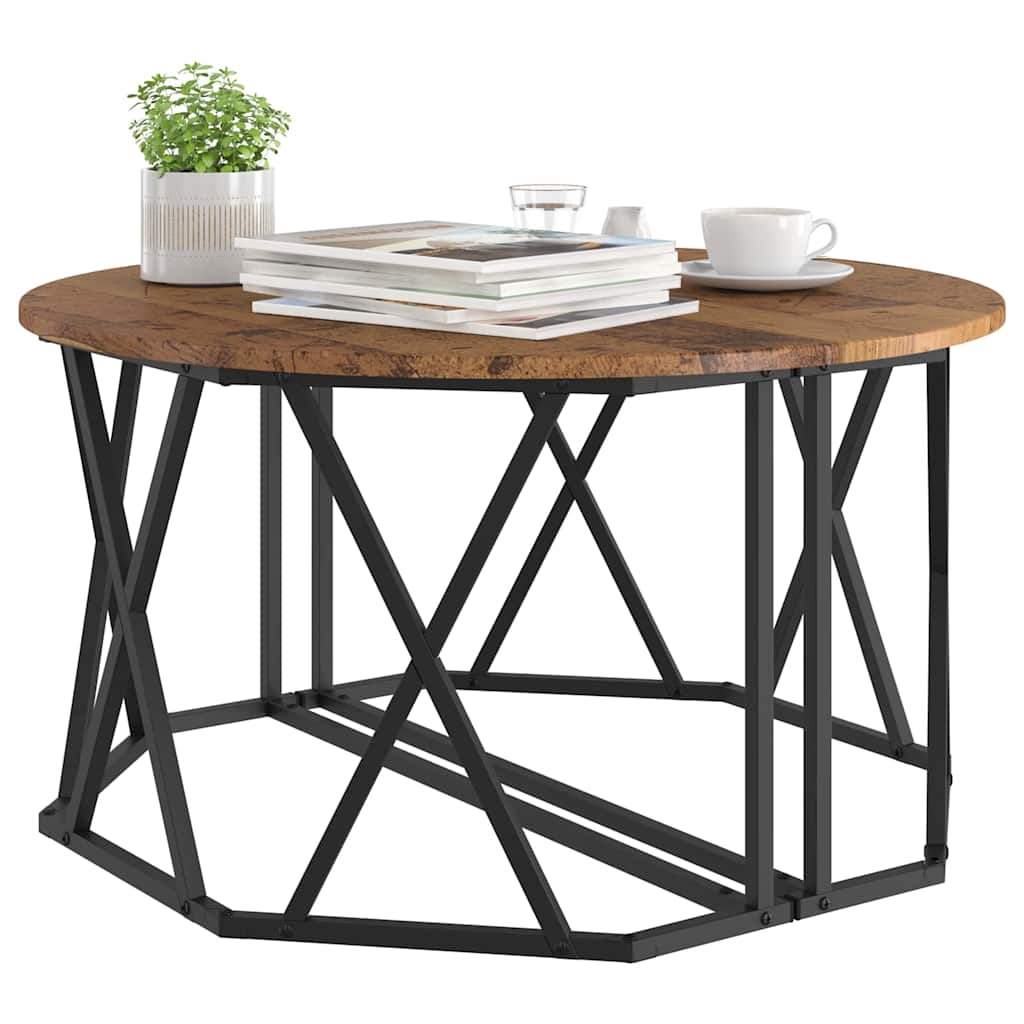 Coffee Table Old wood 80 x 80 x 42 cm Engineered wood and steel
