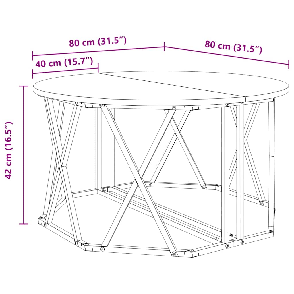 Coffee Table Old wood 80 x 80 x 42 cm Engineered wood and steel