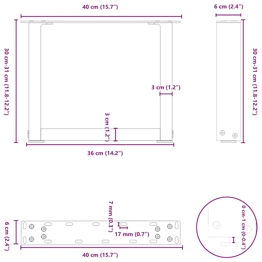 Coffee Table Legs U-Shaped 2 pcs Natural Steel 40x(30-31) cm Steel
