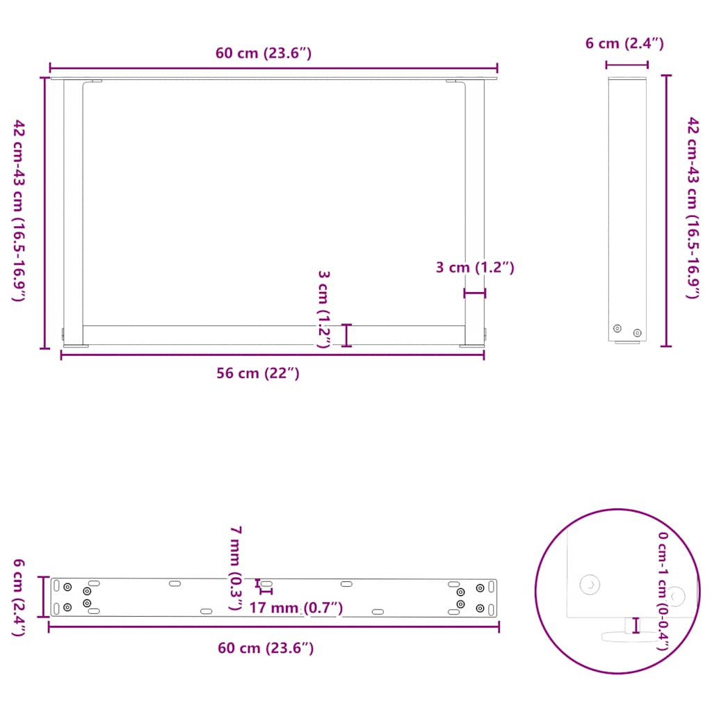 Coffee Table Legs U-Shaped 2 pcs White 60x(42-43) cm Steel