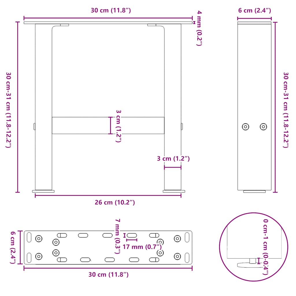 Coffee Table Legs White 2 pcs 30x(30-31) cm Steel