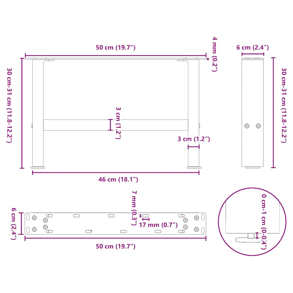 Coffee Table Legs White 2 pcs 50x(30-31) cm Steel