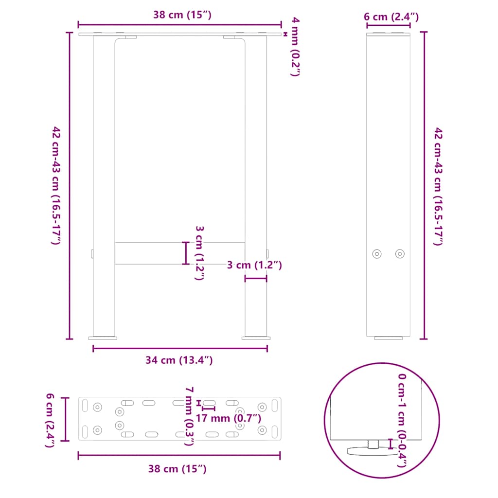 Coffee Table Legs White 2 pcs 38x(42-43) cm Steel