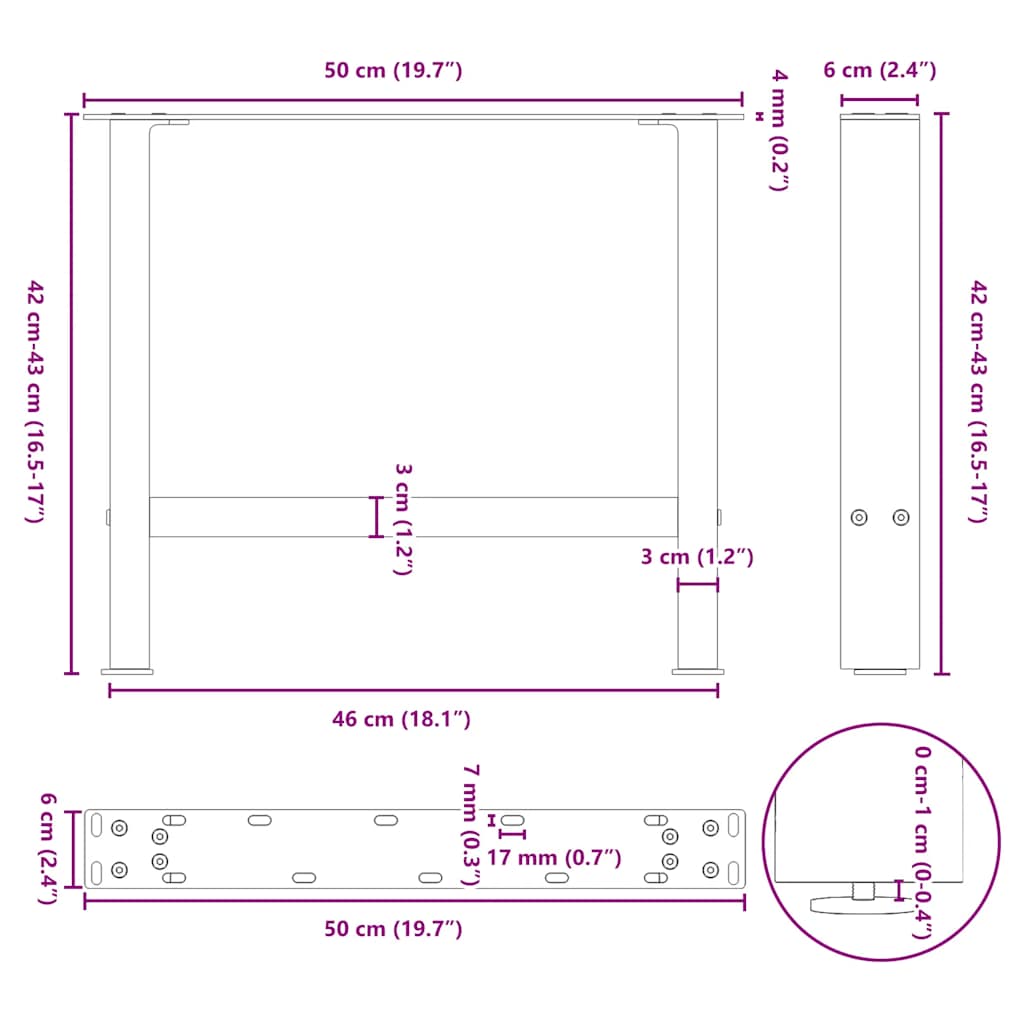 Coffee Table Legs White 2 pcs 50x(42-43) cm Steel